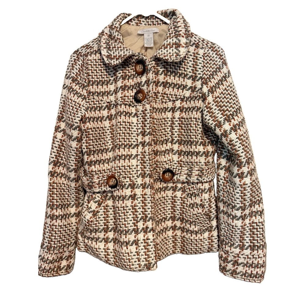 Charlotte Russe Womens Plaid Tweed Jacket Medium Multicolor Short Coat